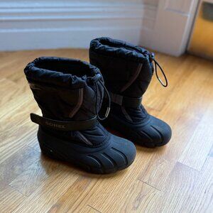 Kids Black Sorel Snow Boots Size 2